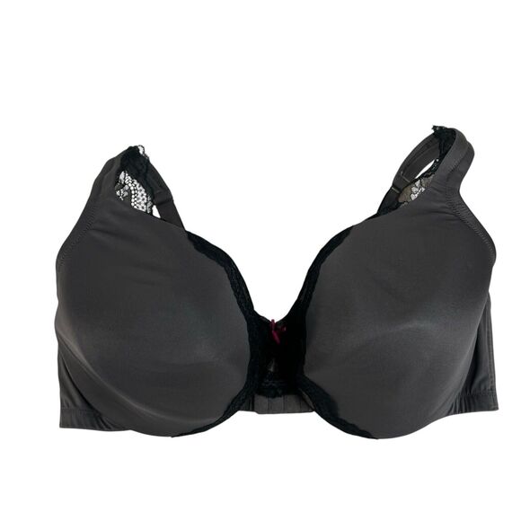 Cacique 42DD Smooth Lightly Lined Full Coverage Bra With Lace Gray Pink Bow - Picture 2 of 16